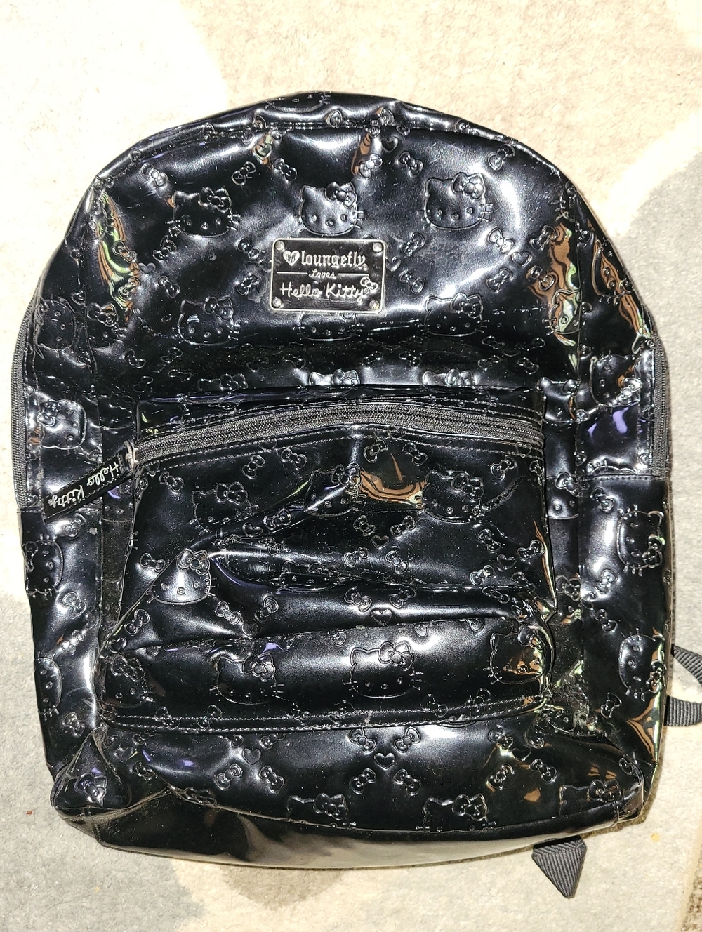 Loungefly 2012 Hello Kitty Black Patent Leather Quilted Embossed Backpack